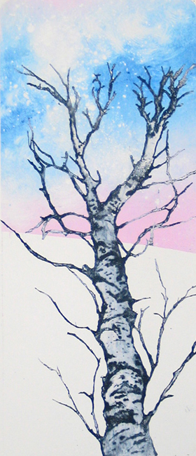 delight winter tree art print monoprint leni fried printmaking