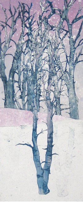 wintry mix winter tree monoprint fine art leni fried